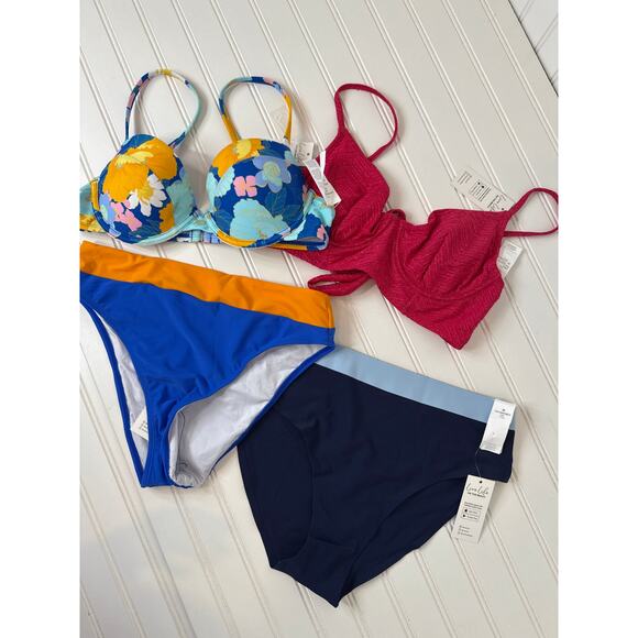 NWT Cupshe Two Piece Bikini - Floral Push Up & High Waist Swimsuit Bundle Sz M - Picture 1 of 7